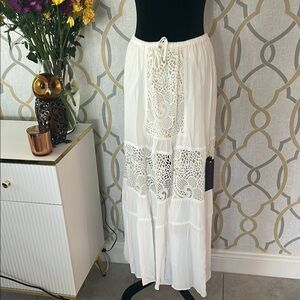 Hale Bob White Tiered Tie Front Maxi Skirt